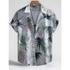 Camicia Hawaiana Morbida da Uomo Estiva con Stampe Vivaci di Foglie della Giungla e Fiori Esotici Collo a Revers Bottoni Top Abbigliamento Unisex Oversize