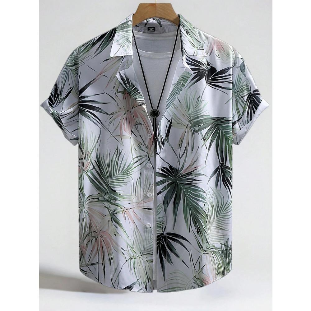 Camicia Hawaiana Morbida da Uomo Estiva con Stampe Vivaci di Foglie della Giungla e Fiori Esotici Collo a Revers Bottoni Top Abbigliamento Unisex Oversize