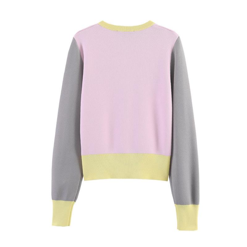 European and American style, new women's clothing, fashionable, versatile, cross-border casual simple color matching knitted jacket