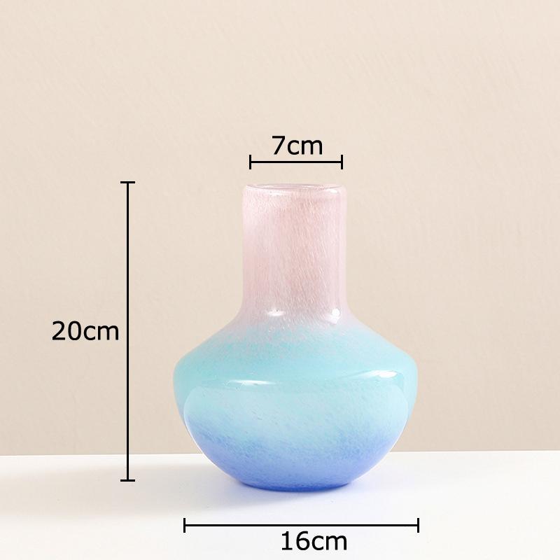 Cute Pink Blue Gradient Glass Vase Hydroponics Plant Pots Table Decoration Flower Arrangement Floral Vases Room Aesthetic Decor