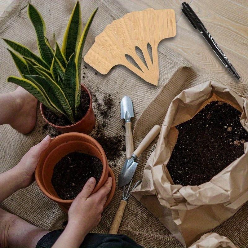 50 Stück wasserdichte Gartenetiketten aus Bambus mit Markierungsstift – langlebige T-Typ-Etiketten für Pflanzen im Innen- und Außenbereich, Setzlinge, Gemüse