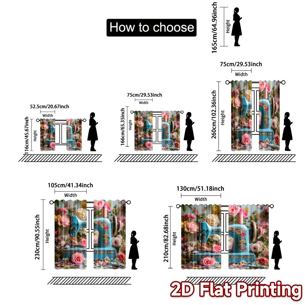 2pcs, 2D FLAT PRINTING Curtains (Without Rod) Floral Stitch Pattern Modern Curtains Durable Polyester Curtains Decorations For