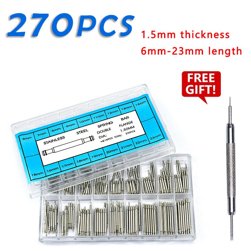 270pcs/set Strainless Steel Spring Bars Dia 1.5mm/1.8mm Length8mm - 25mm/6mm - 23mm Watchband Strap Belt Watch Repair Tools Pin