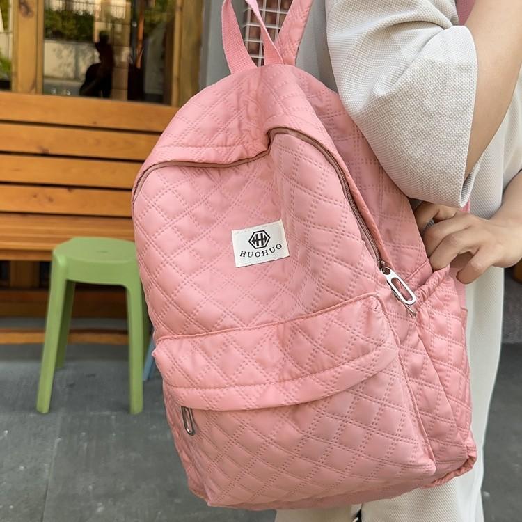 Schoolbag1011 Wholesale New Hugh Solid Color Trend Plaid Backpack Student Women's School Bag Large Capacity Campus