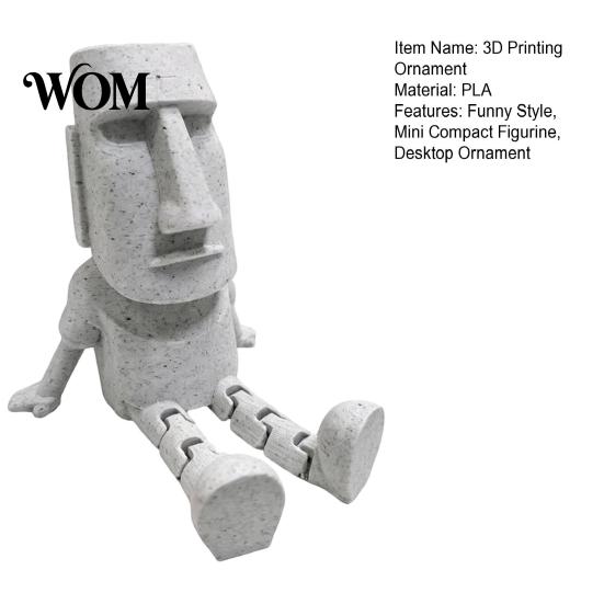Moai Statue Model 3D Printed Action Figure, Movable Joints Articulated Easter Island Poseable Desktop Statues Rock Sculpture, Mini Desk Toy