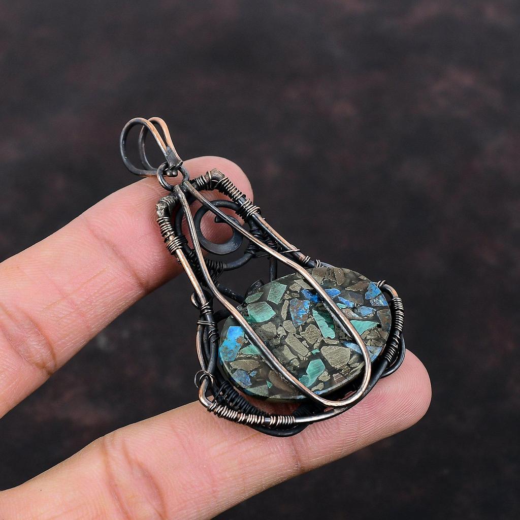 Kupfer Azurit Malachit Anhänger Kupferdraht gewickelter Anhänger Edelstein Schmuck in Top-Qualität Geschenk für Sie Handgefertigter Anhänger Kupferdraht Schmuck