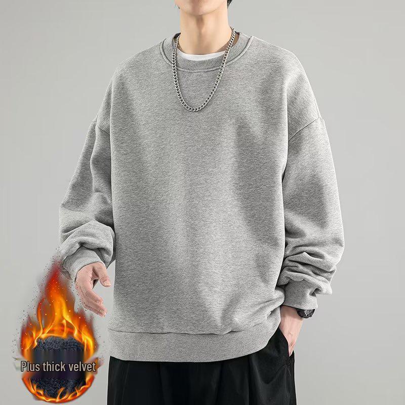 

Autumn/Winter Plus Velvet Round Neck Hoodie - Men s/Women s Trendy Loose Fit Long Sleeve T-Shirt 5XL