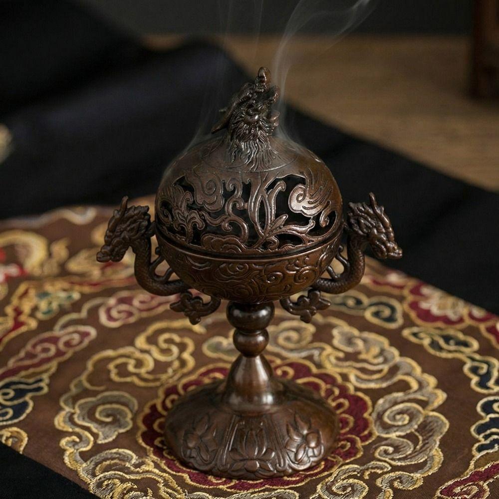 Vintage Legierung Räuchergefäß Handgefertigt Hoher Fuß Sandelholz Räuchergefäß Ausgeschnitten mit Deckel Aromatherapie Ofen Yoga Meditation