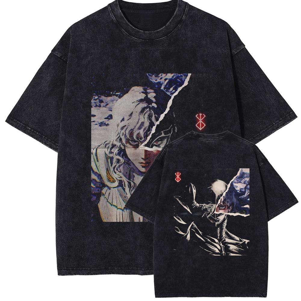 Manga Berserk Griffith Print Tshirt Harajuku Washed Oversized T Shirt High Quality Cotton Short Sleeve Tees Men Women Clothing
