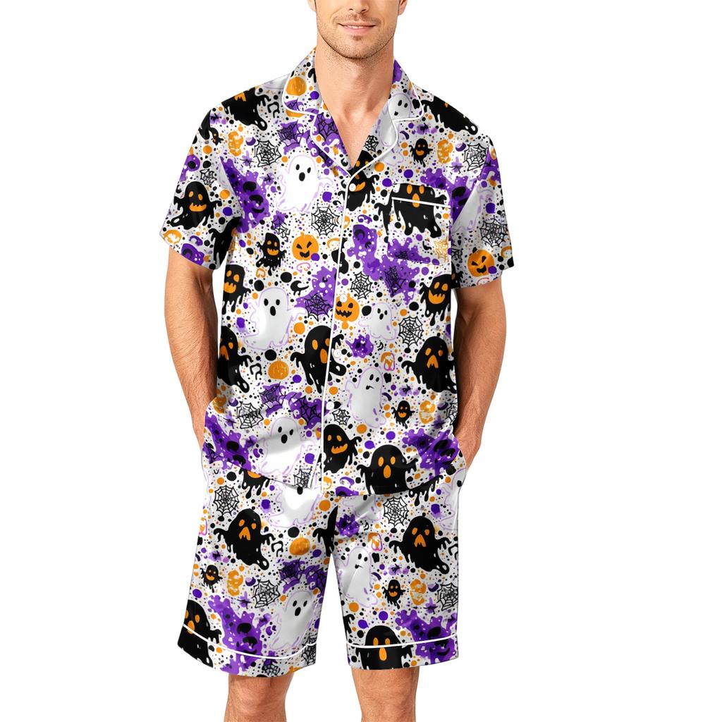 Herren Kurzarm-Pyjama-Set Button-Down-Hemd mit Saum und passender Hose Weiche Freizeit-Schlafkleidung Erhältlich in den Größen S bis XXXXL