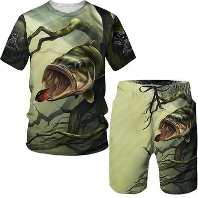 Heren Zomer Vissen Kamperen Set T-shirt + Shorts 2-delige set Buitensportkleding Trainingspakken Oversized Korte Mouw Kledingpak