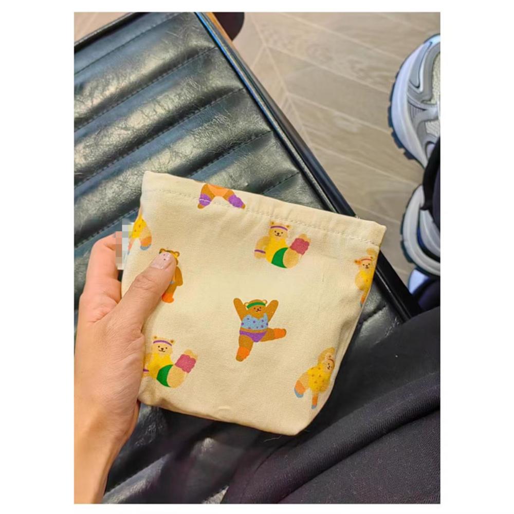 Ins Flat Top Bag Large Capacity Makeup Bag Cute Cartoon Bear Cosmetic Bag  Girly