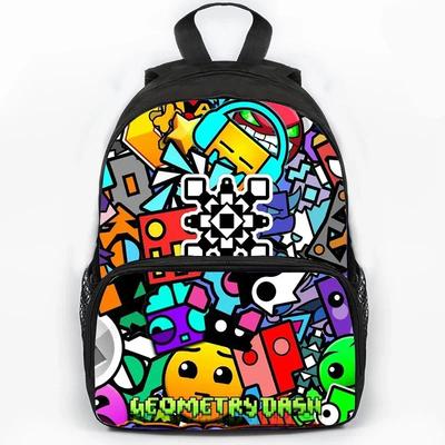 Kinder Rucksack mit großer Kapazität Angry Geometry Dash Aufdruck Schultaschen für Mädchen Jungen Zeichentrickfilm Buchtasche Reiserucksäcke