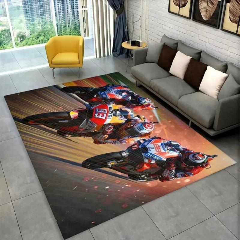 Large Motorcycle Pattern Carpet for Living Room and Bedroom Racing Scene Floor Mat Anti Slip Wear Resistant Modern Home Decor