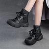 Genuine Leather Hollow Out Boots Retro Handmade Round Toe Breathable Women's Thick Soled Shoes