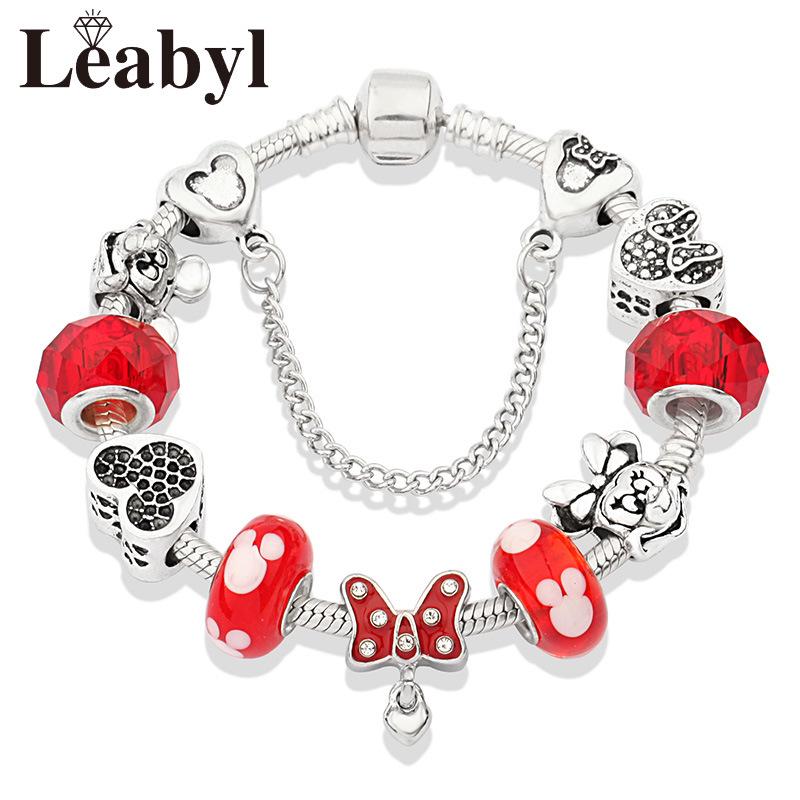 

Mickey & Minnie Cartoon Red Crystal Beaded Bracelet 21 cm красный