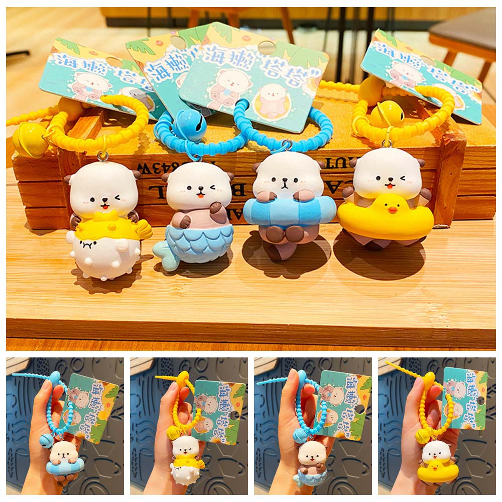 

Swimming Ring Bell Otter Bag Pendant PVC Animals Doll Otter PVC Keyring Unisex StyleD