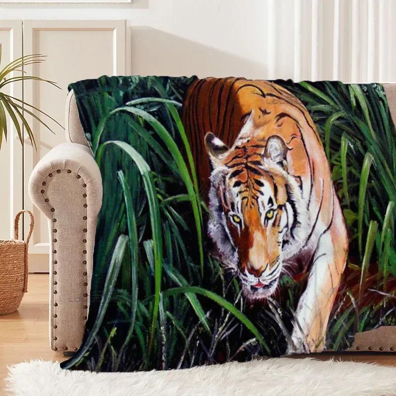 Tiger and White Tiger Patterns Blanket Animals Flannel Blanket Cosy Lazy Couch Cover Blanket Super Soft Sheet Mattresses