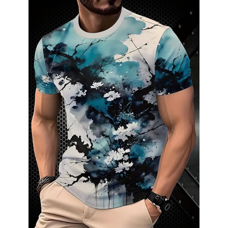 Fashion Men's Crew Neck Short Sleeve 3D Casual Color Printing Casual Short Sleeve Crew Neck T-Shirt