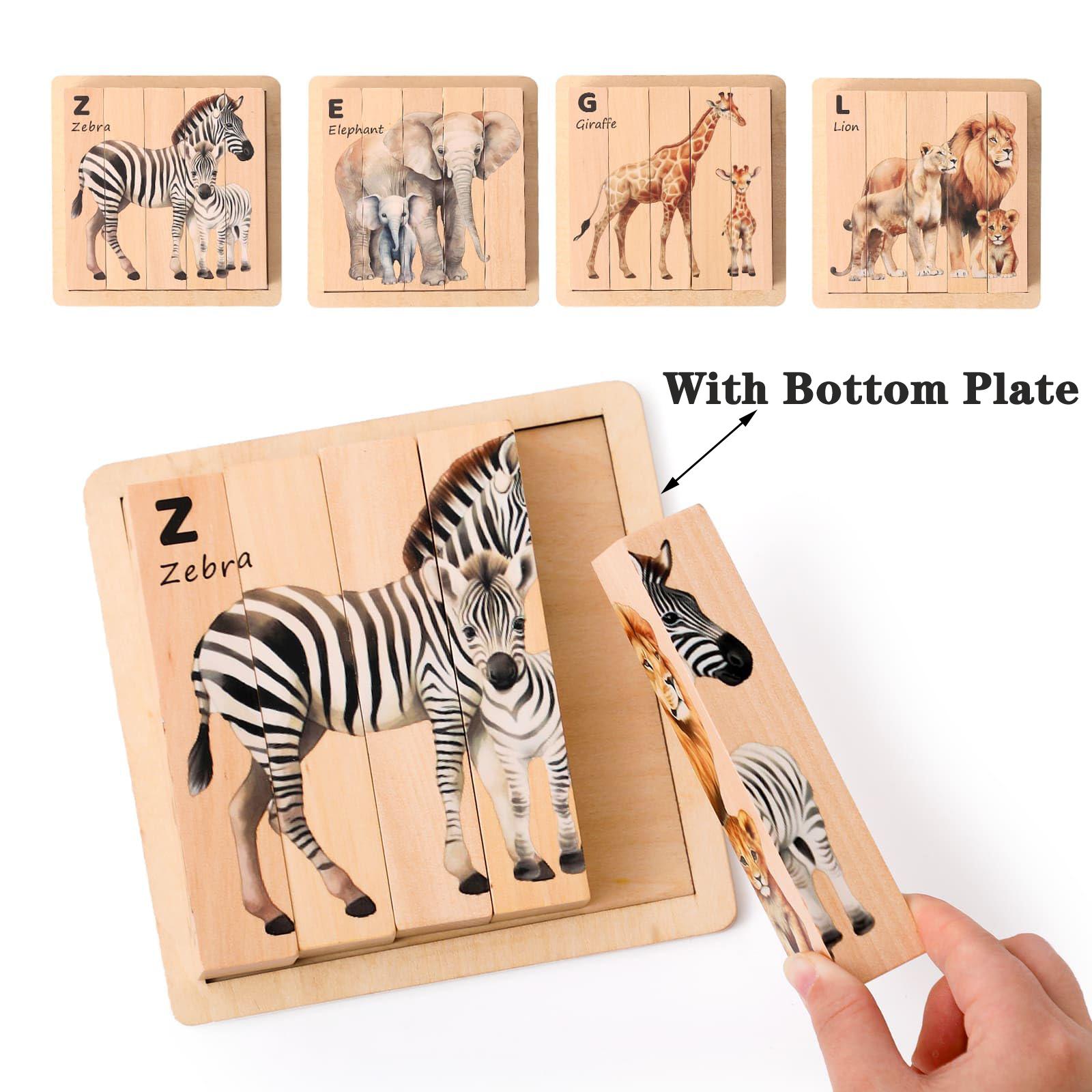 

4 in 1 Wooden Animal Puzzles for Toddler Solid Wood Puzzle Blocks Montessori Toys Learning Educational Chunky Puzzle for Kids