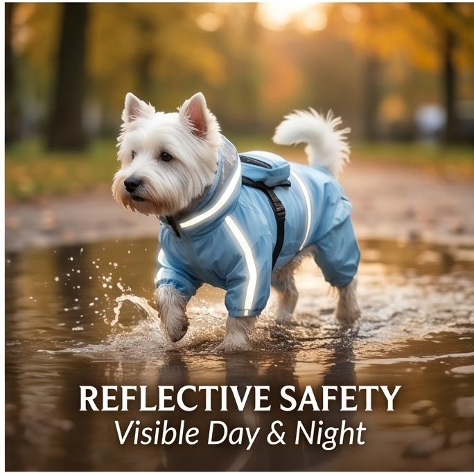 Waterproof Four-Legged Tail-Covering Dog Raincoat with Built-In Backpack Leash-Ready for Small Medium Dogs Rainy Day Outdoor Walks & Trips