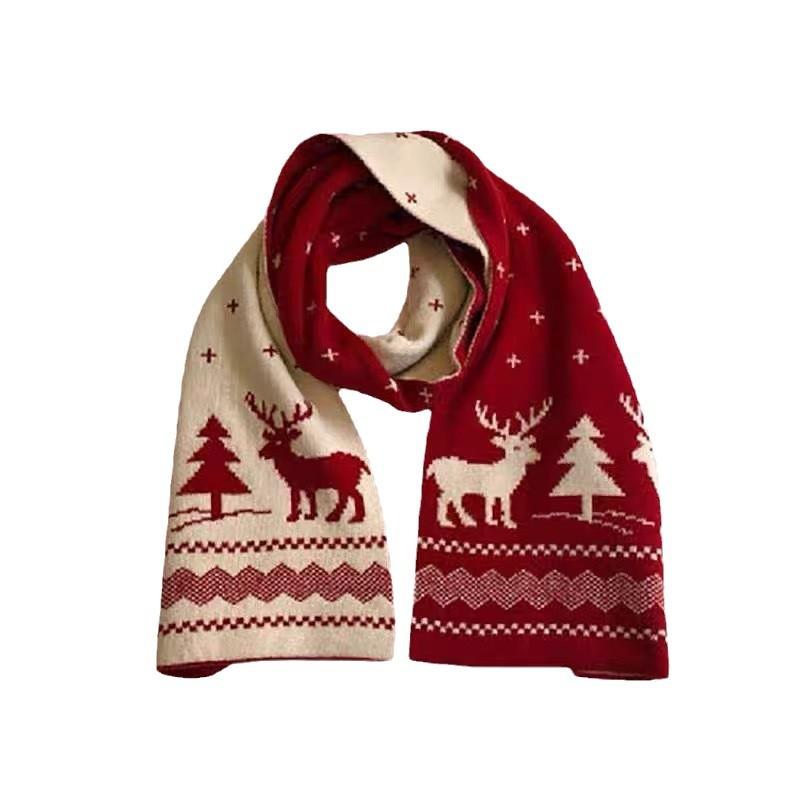 Christmas Gift Deer Scarf Women's Winter Versatile Cute Student Thickened Warm Knitted Scarf Tide Gift