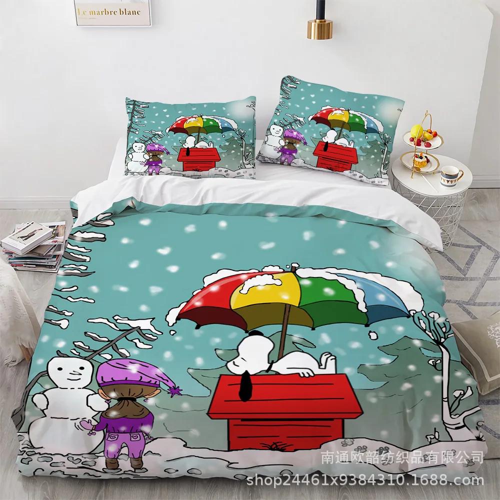 Snoopy Cute Print Bedding Sets Comforter Quilt Bed Cover Duvet Cover Pillow Case 2-3 Pieces Sets Kids Adult Size Home Decor