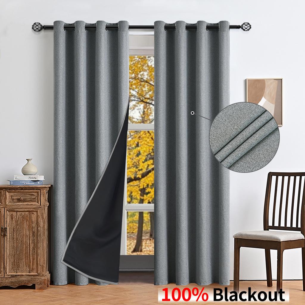 Imitation Hemp Plain Hemp Black Background Full Blackout Curtains Living Room Bedroom Sunscreen Curtains