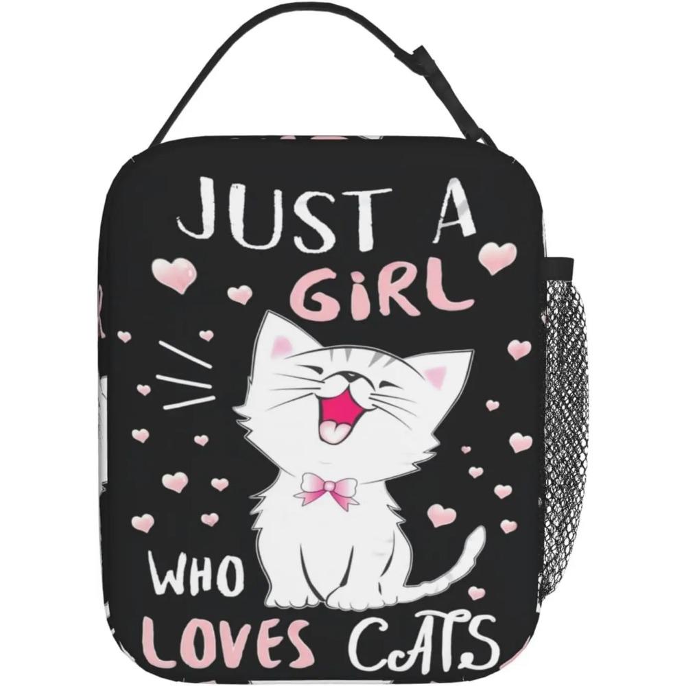 Lunchtasche Schwarz Weiße Katze Isolierte Lunchbox Damen mit Schultergurt, Thermische Wiederverwendbare Arbeits-Lunch-Kühltasche