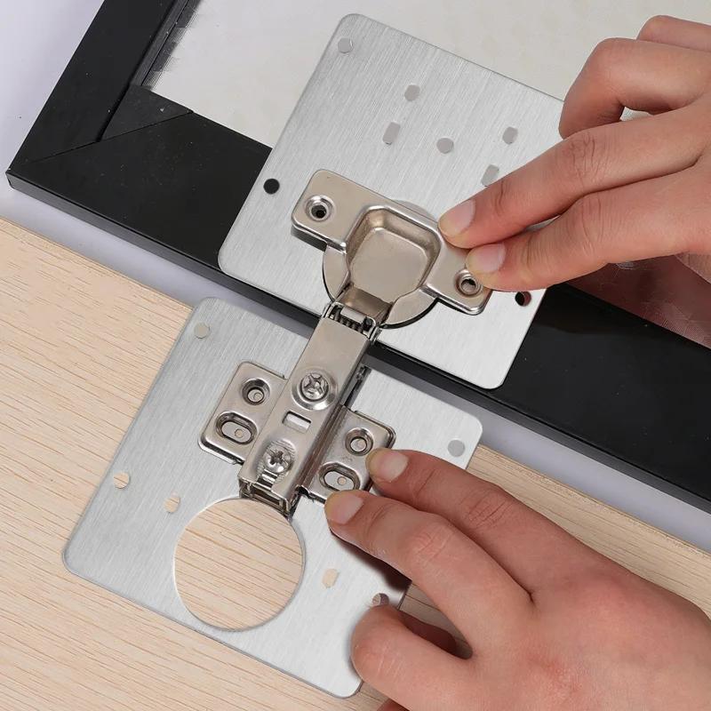 Cabinet Hinge Repair Plate Kits Kitchen Cupboard Door Hinge Mounting Plate with Holes Flat Fixing Brace Brackets Household Tools