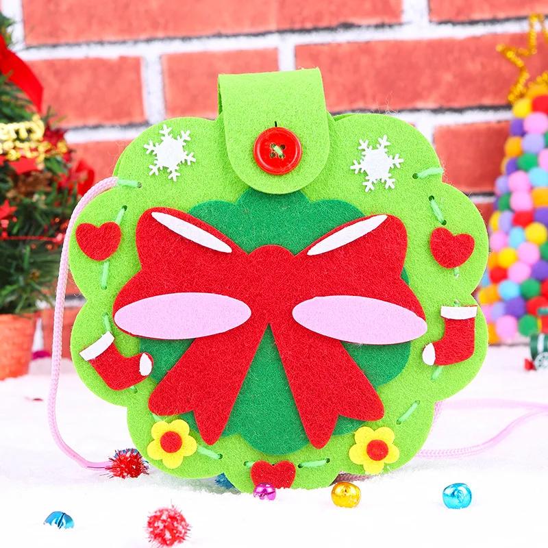 Children DIY Christmas Material Bag Playthings Kindergarten Creative Educational Handmade Cartoon Xmas Sock Cap Craft Kit Plaything for Kids