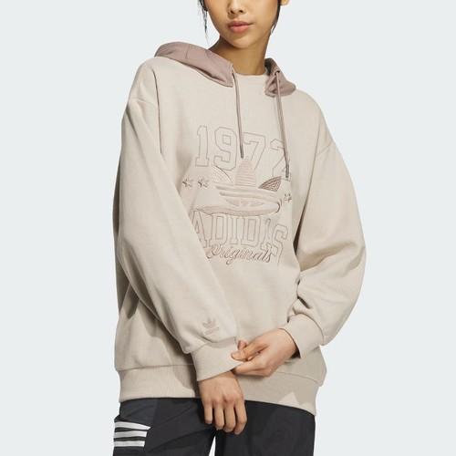 adidas Originals Letter Logo Pattern Long-Sleeve Hoodie for Women, Light Brown