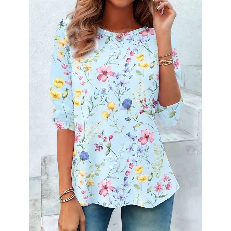 Women's T Shirt Print Graphic Geometric Striped Vintage Fashion Stylish Long Sleeve Crew Neck Round Neck Regular Tops