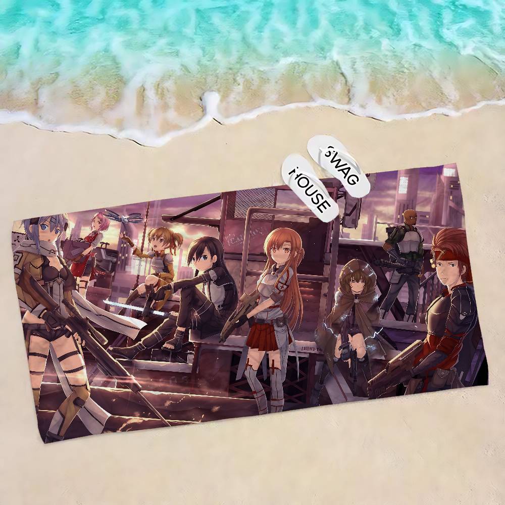 Japan Anime Sword Art Online Beach Towel Colorful Bath Towels for Girl Microfiber Quick Dry Sand Free Beach Yoga Spa Gym Pool