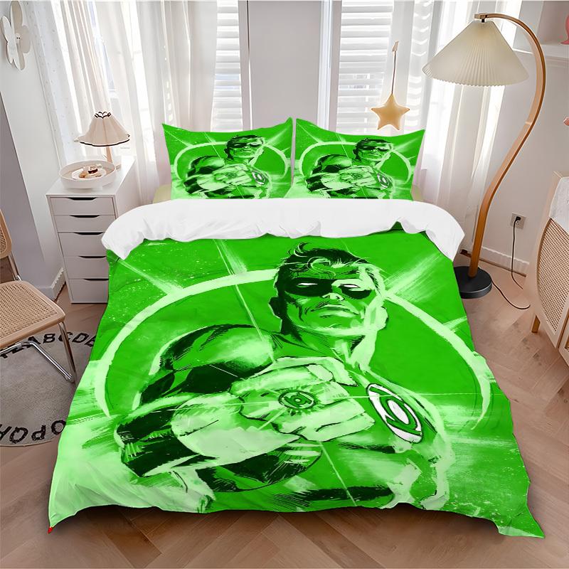 3pcs Green Lantern Ring Cover Set, Bedding Set, Soft Comfortable Duvet Cover, For Bedroom, Guest Room (1*Duvet Cover + 2*Pillowcases, Withou