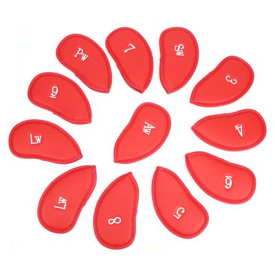12Pcs Bag Golf Club Iron Head Covers Waterproof Protector Golfs Headcover with Numbersred