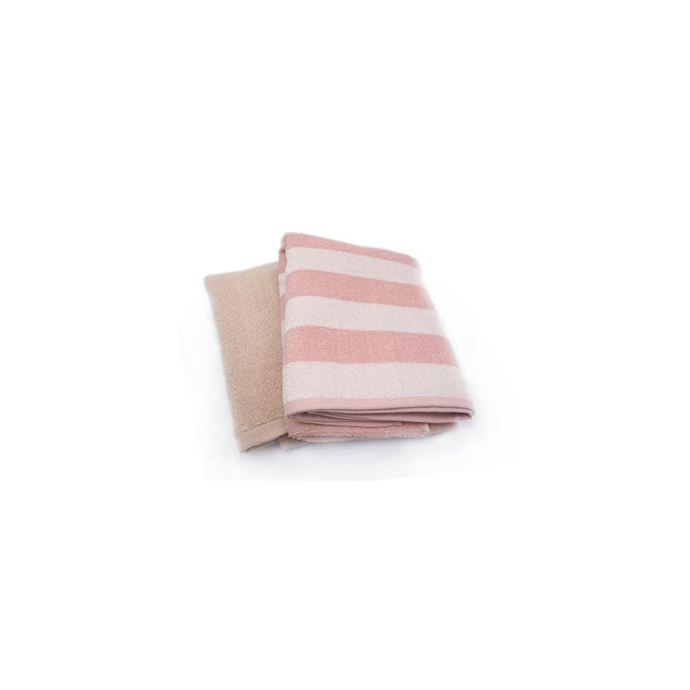 Kosugizen Mini Bath Towel, Bordered Pink, 50 x 100 cm, Small Size Bath Towel, Daily Use, Set of 2,