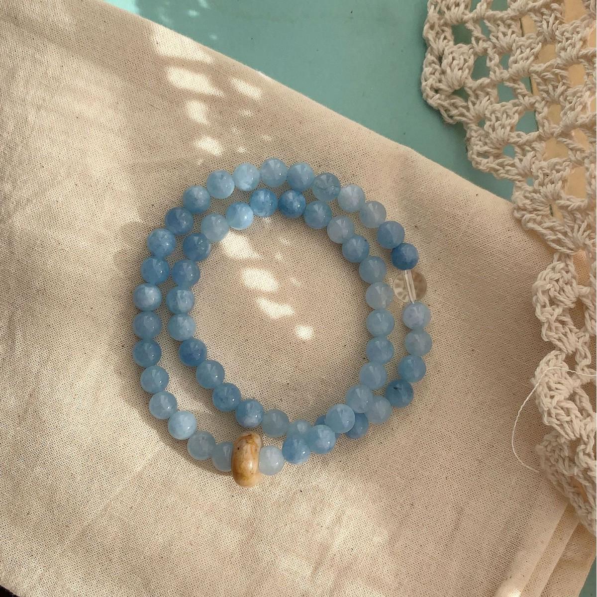 Double Layer Natural Stone Aquamarine Beaded Bracelet