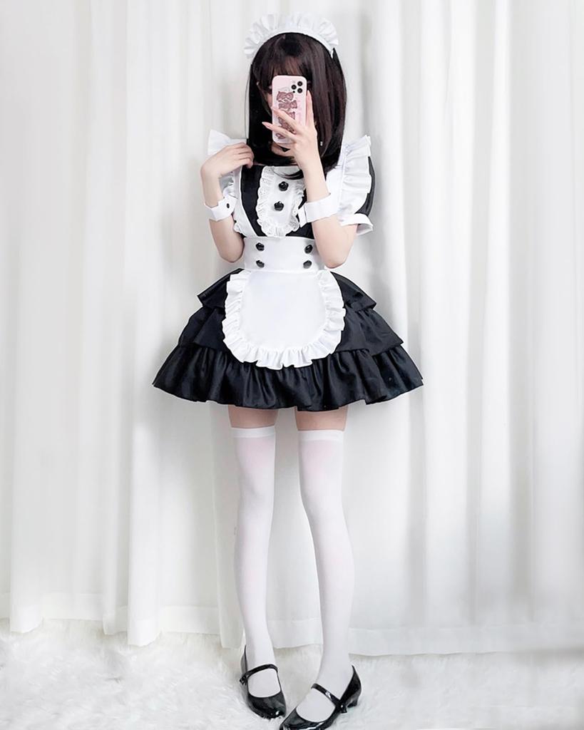 [Milky Time] Dienstmädchenkostüm, Cosplay, Halloween-Kostüm, Rüschenbesatz, Minilänge, Blume, Knopf