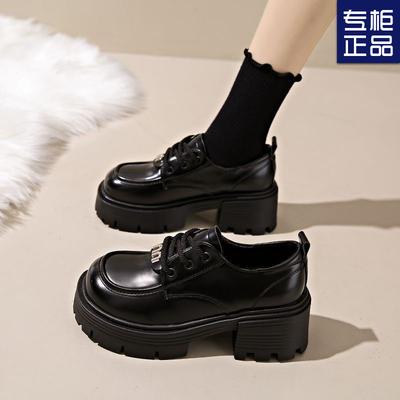 2025 primavera e autunno nuove scarpe platform popolari stile britannico retrò mocassini alti da donna con lacci rialzanti scarpe in pelle piccola da donna