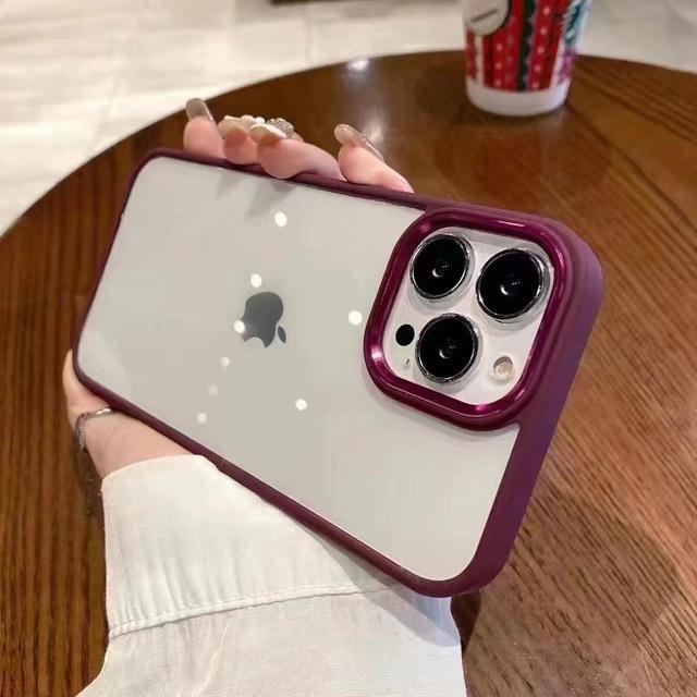 

Фиолетовый прозрачный противоударный чехол для защиты объектива для Iphone 14pro Max 13 12 11 Pro Max Xr Xs с металлической кнопкой, жесткий защитный чехол для ПК for iPhone 13Pro Max