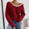 Women's Fall Winter Long Sleeve Round Neck Pullover Sweater with Back Knit Top