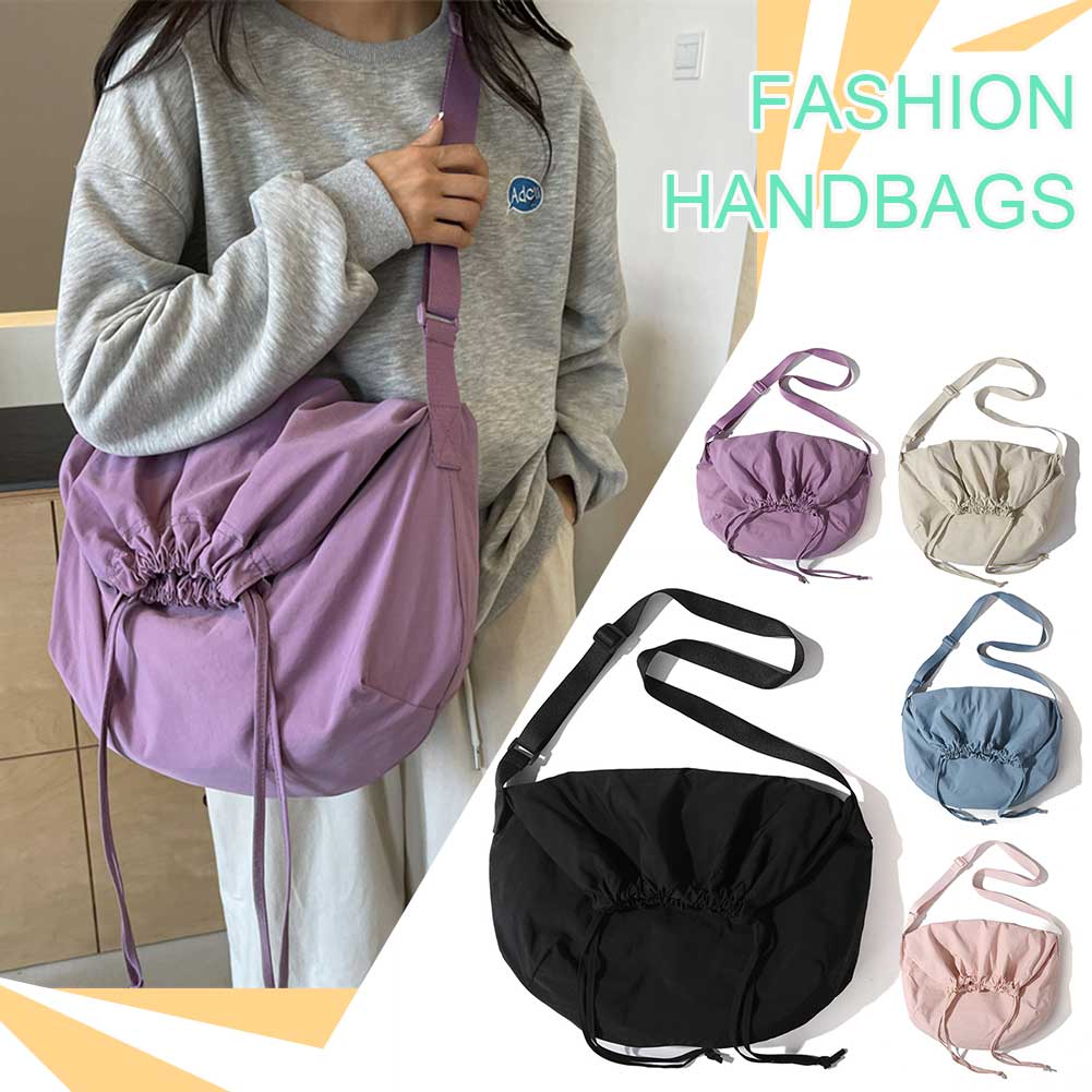 Women Casual Satchel Bag Large Capacity Drawstring Sling Bag Adjustable Strap Lightweight Shopping Bag Girls Outdoor Bag