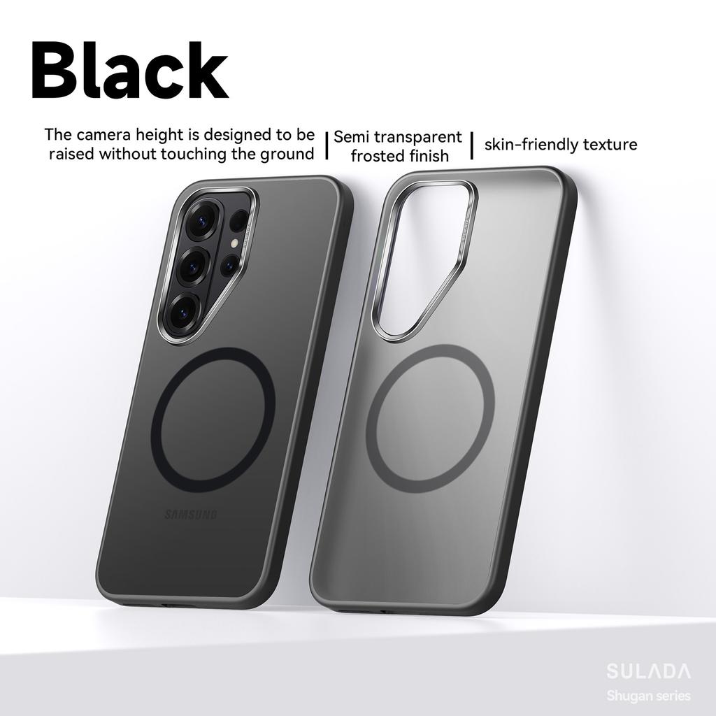 Luxury Metal Lens Frame Matte Transparent Magsafe Magnetic Phone Case For Samsung Galaxy S26 S25 Plus S26 Ultra Shockproof Cover