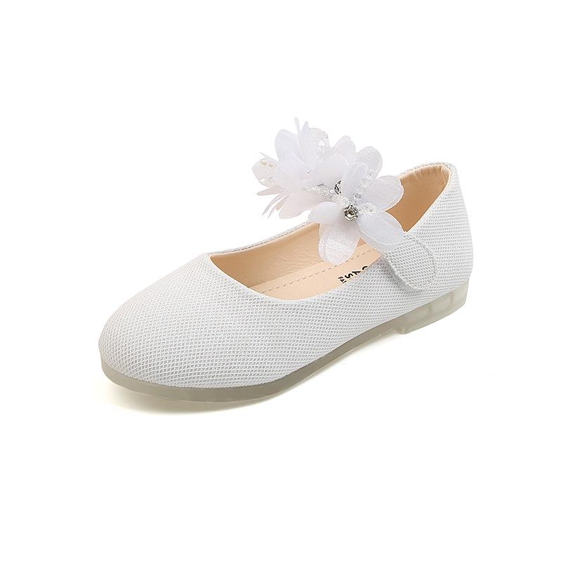 

2021 Rhinestone Beaded Floral Flats: Girls Korean Style Leather Dance Shoes 22-26 set of 5 білий