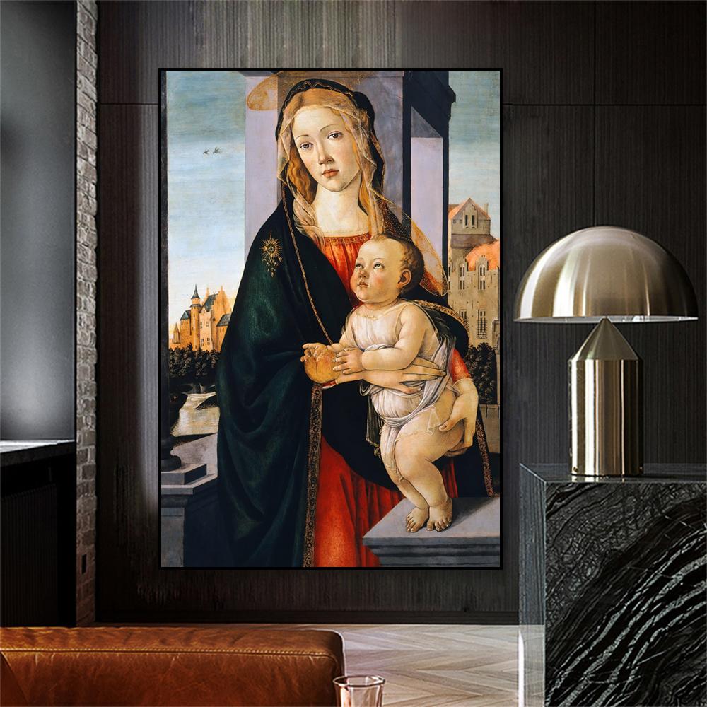 Classical Oil Painting The Virgin and Child Poster By Alessandro Botticelli Print Vintage Canvas Painting Home Gallery Decor