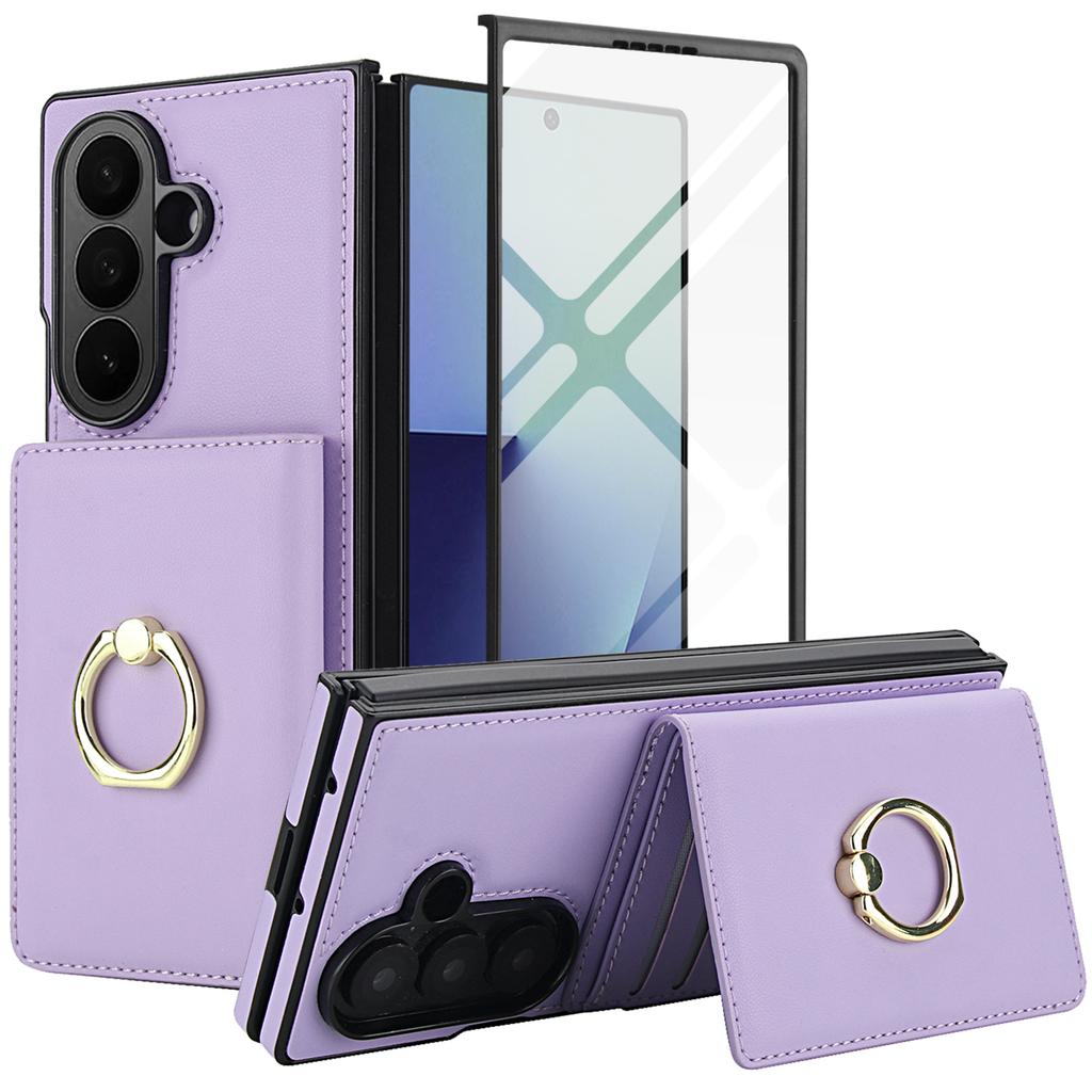 Fashion Solid Color Leather Phone Cover for Samsung Galaxy Z Fold7/Z Fold6/Z Fold5 with 360 ° Rotating Stand