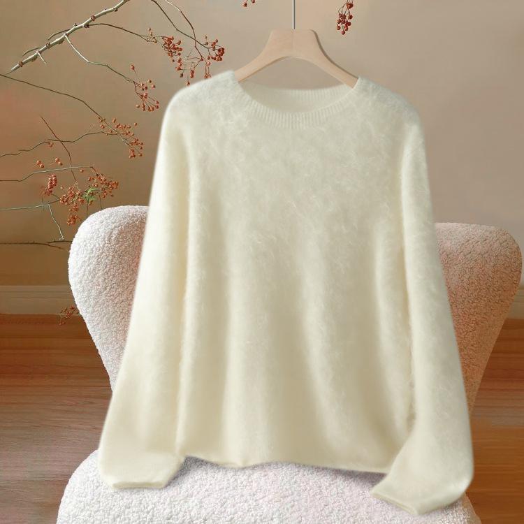 Women's Island Fine 100% Pure Cashmere Brushed Round Neck Loose Knit One-Piece Sweater for Babies