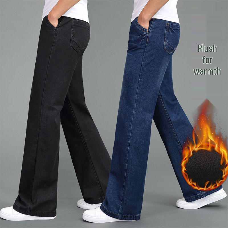Herren Verdickte Fleecegefütterte Weitbeinige Jeans - Koreanischer Stil Winter Freizeitkleidung
