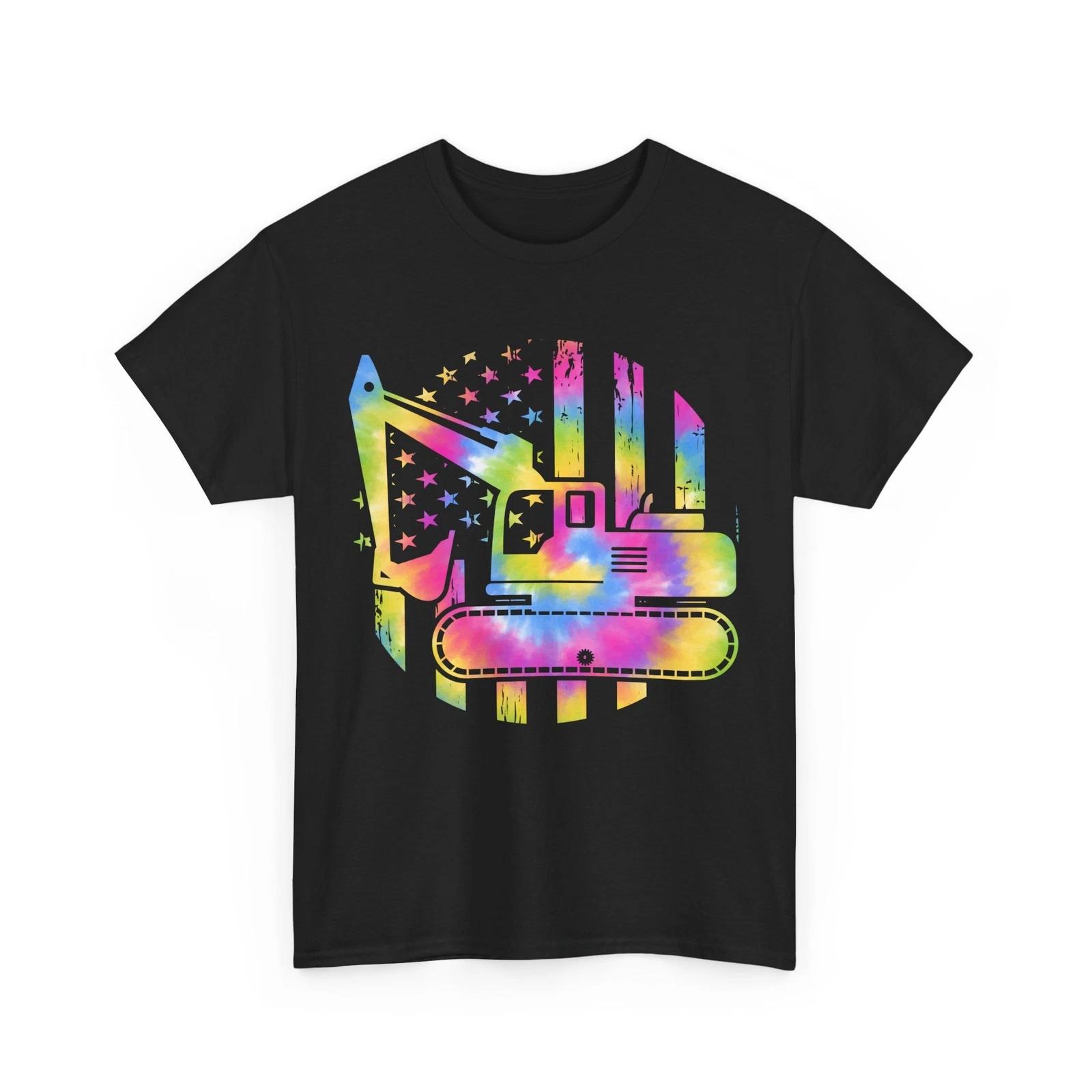 

Construction Excavator Shirt, Digger USA Flag Vehicle Tie Dye Shirt 2XL